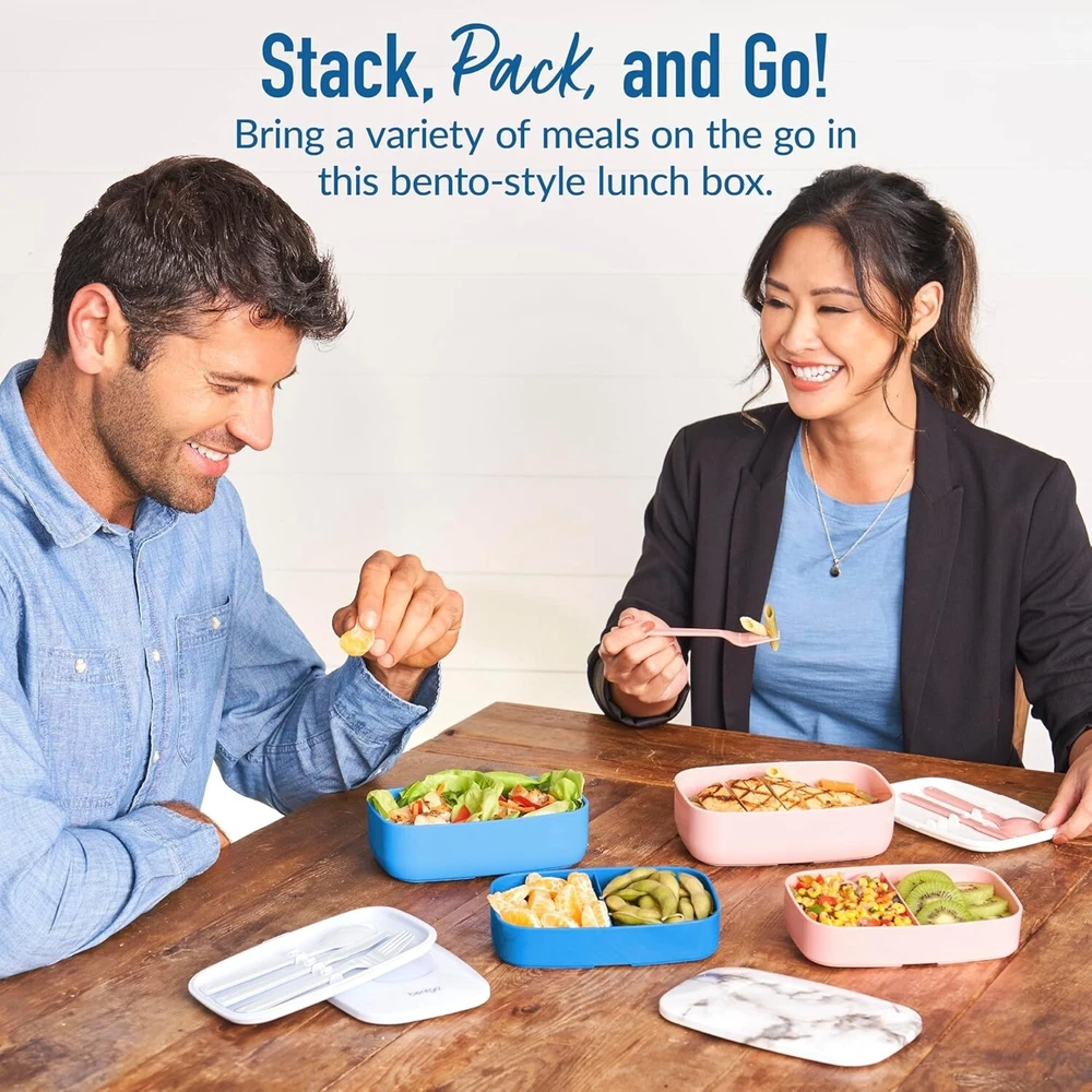 BPA-Free 3-Compartment Plastic Bento Lunch Box for Adults Meal Prep