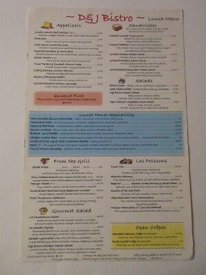 D & J Bistro vintage Menu 466 South Rand Road Lake Zurich, II
