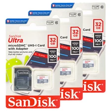 SanDisk Ultra Micro SD 32GB UHS-I Class 10  Card With Adapter 100Mb/s Pack of 3