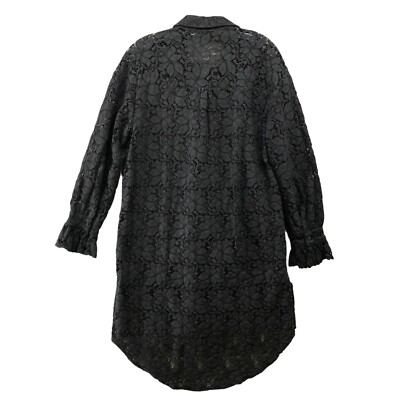 Zara Lace Shirt Dress Womens XS Black Long Sleeve Ruffle See Through Button  | eBay