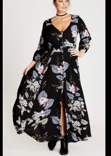 City Chic Dark moody floral maxi dress 