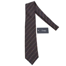 Drake's NWT Neck Tie in Navy w/ Orange/White/Yellow Geometric Pattern 100% Silk