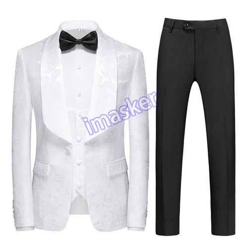 Hombres Trajes de Jacquard 3 PIEZAS Abrigo Chaleco Pantalones Informal Blazer Vestido de Boda Chal Cuello - Imagen 10 de 28