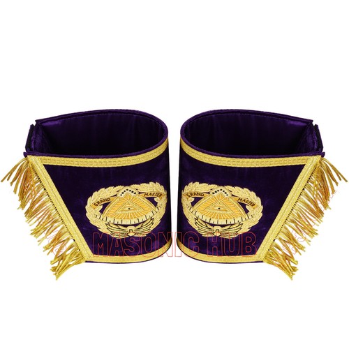 Handcrafted Masonic Grand Master Gauntlets Cuffs Embroidered with Fringe - Picture 4 of 7