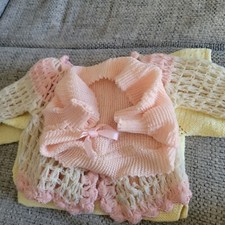 Antique Vintage Baby Clothes Knit Cardigan Shrug Sweaters Pink Yellow