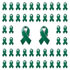 WANDIC 50pcs Green Ribbon Pins Liver Cancer Pins Mental Health Badges Environ...