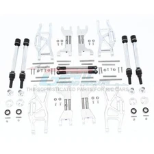 GPM Alum F&R Upp+Low Arms+F&R Adj CVD Drive Shaft+Hex Adap+Whl Lock Silvr : Maxx