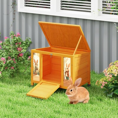24in Wooden Cat House Outdoor & Indoor Pet Shelter with Foldable Ramp