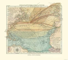 Nautical Map - North Atlantic Ocean in Winter - Perthes 1914 - 26.20 x 23