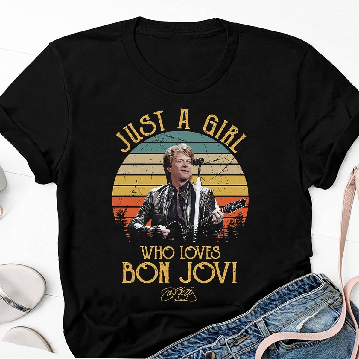 Just A Girl Who Loves Bon Jovi Band T-shirt, Bon Jovi Shirt Fan Gifts, Bon  Jovi