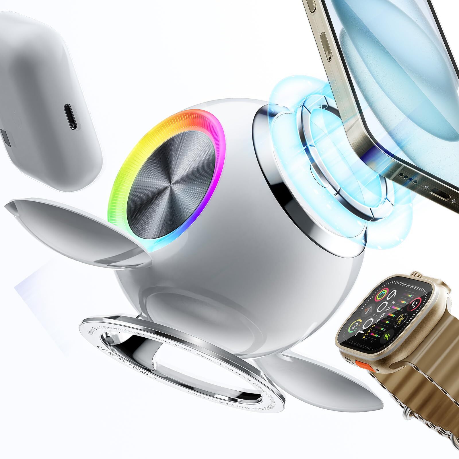 Venus 3 in 1 Mag-Safe Charger Stand, Magnetic Wireless Charging Station for A...