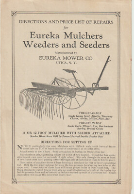 Eureka Mulchers Weeders & Seeders Directions Price List Manual  Utica New York