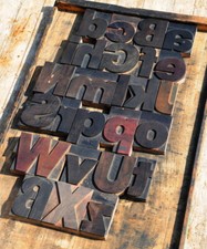 A-Z mixed alphabet 4.29" letterpress wooden printing blocks type printer vintage