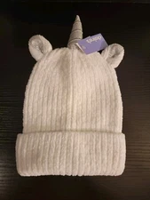 Unicorn Hat Knit Beanie Cap Ears Horn White Child Adult One Size