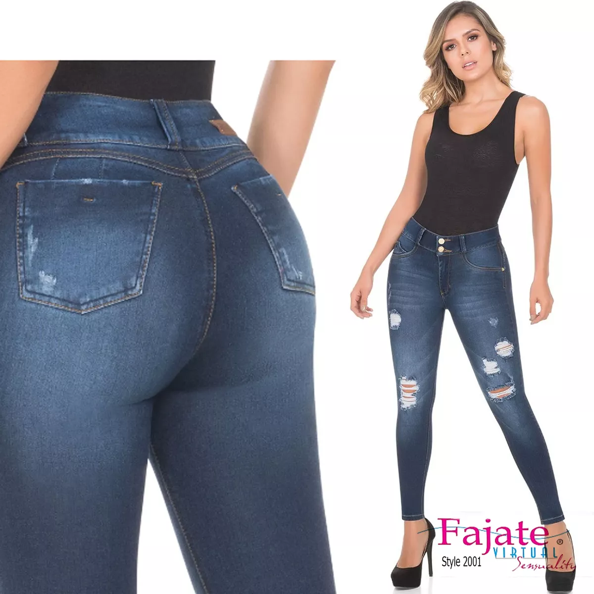 Colombianas High Waist Butt Lifting Jeans Levanta Cola Ripped Push Up Pants  Sexy