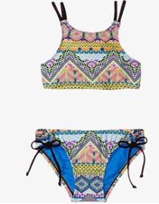 Hobie Girls' Desert Daze Two Piece High Neck Adjustable Hipster Swimsuit Sz 10