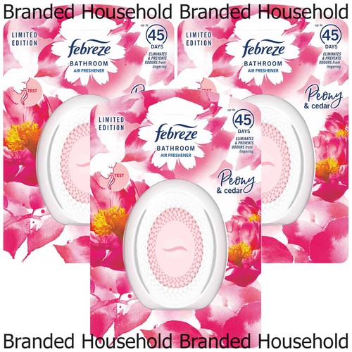 3 x FEBREZE BATHROOM 2 IN 1 PEONY & CEDAR AIR FRESHENER SMALL SPACES ...