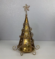 Vtg. Metal Gold  & Silver Metallic Wire Christmas Tree Candle Holder Centerpiece