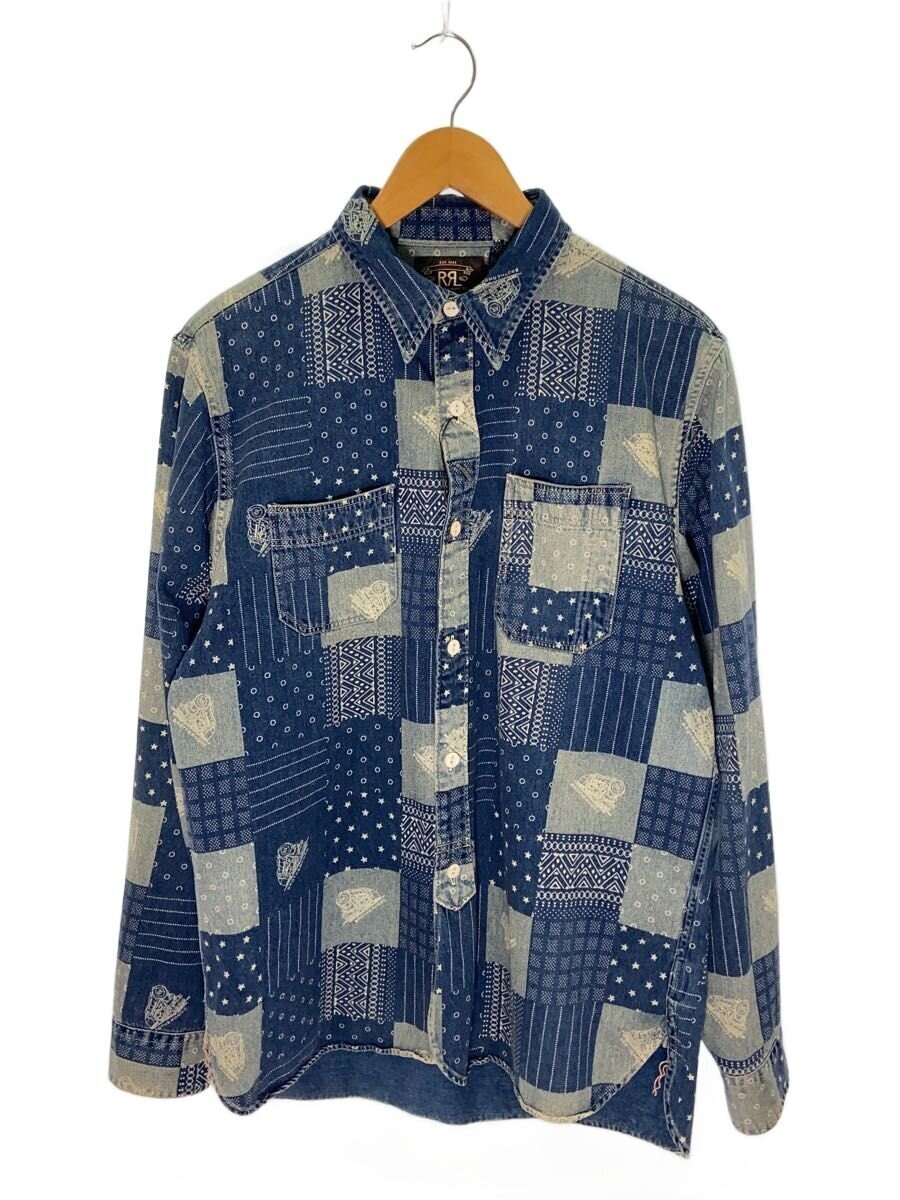 RRL Indigo Patchwork Print Shirt Long Sleeve M Cotton Navy Allover Pattern