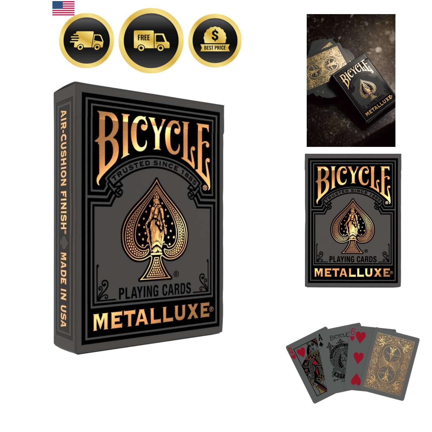 Black and Gold Metalluxe Playing Cards &ndash;  Foil Metalluxe Deck&ndash; Classic Poker ...