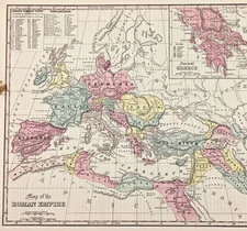 1855  ROMAN EMPIRE Map ORIGINAL Armenia Gallia Germania Hispania Italy