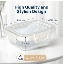 Simple Deluxe Food Meal Prep Containers with Exclusive Glass Lids (4 Pack)