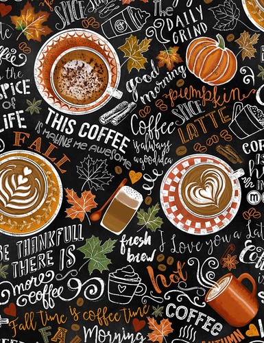 Pumpkin Spice Fabric BTY, Coffee Fabric, TTF C7034, Quilting Cotton