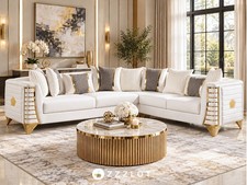 NEW White Cream Gold 112" Sectional Two-Tone Velvet Contemporary Living Room Set