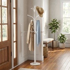 Freestanding Coat Rack Metal Hat Stand 12 Hooks Marble Base Hall Tree for Home