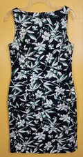 Chaps Weekend Cottage White Green Navy Floral Sleeveless Sheath Dress Sz 10 NWOT