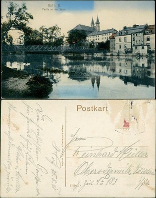 Postcard Hof (Saale) Saale lot-bridge 1912