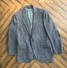 VTG Harris Tweed Blazer Men's 42 Gray Herringbone 100 Wool Hand Woven Scotland