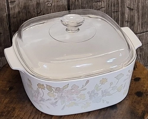 Vintage CorningWare Pastel Boquet 5 Liter Casserole Dish A-5-B Pyrex Lid A-12-C