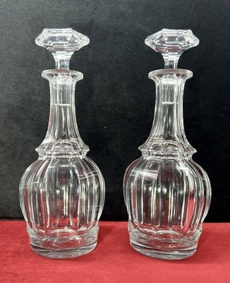 VAL SAINT LAMBERT PAUL 2 KARAFFE CARAFES A VIN CRISTAL TAILLE COTES PLATES 19EME