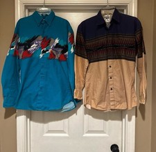 "Two Vintage Roper Border Western Shirt Bundle Small Made in USA Aztec Cowboy"