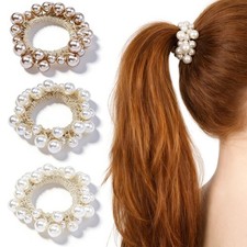 3 Pcs Pearl Hair Ties, Elastic Scrunchies Ponytail Holders for Women