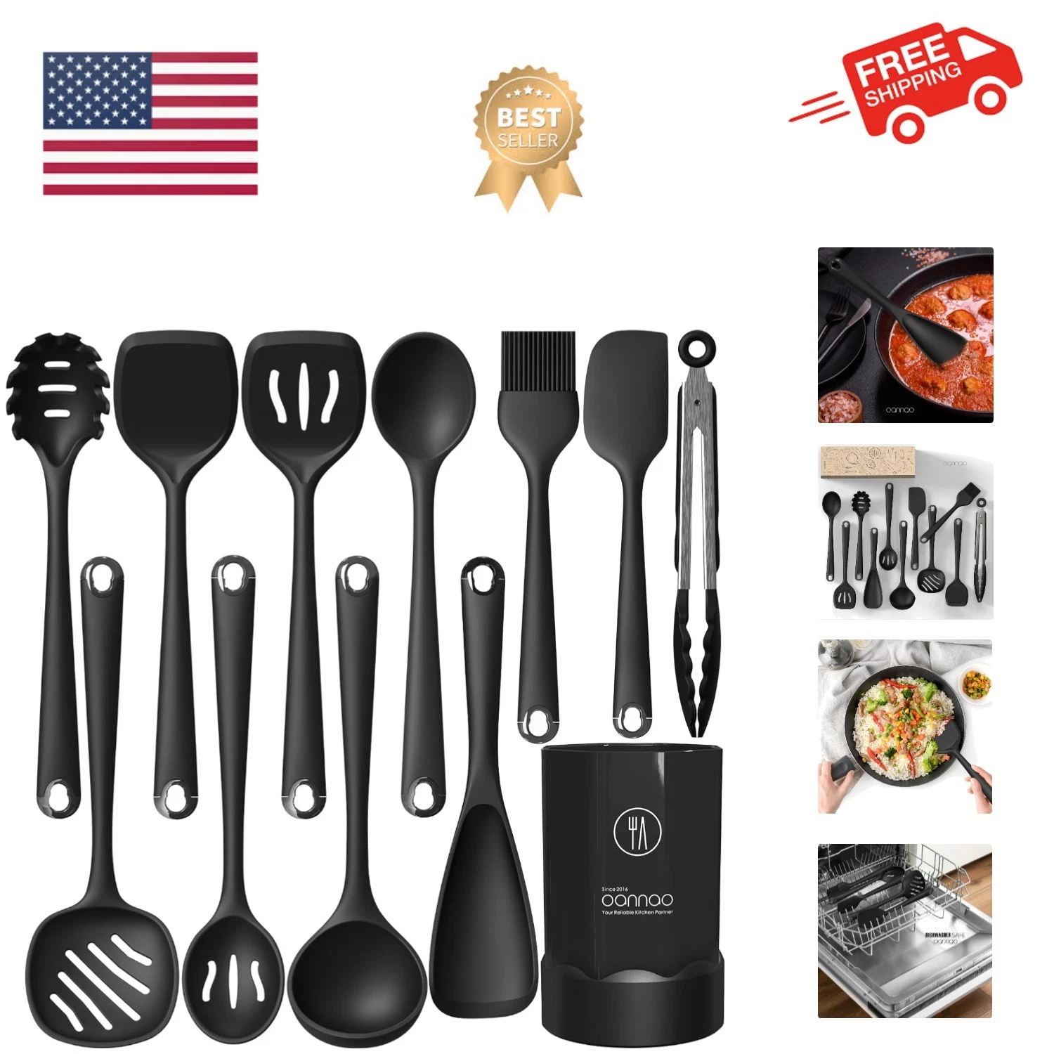 Silicone Kitchen Utensils Set, 600°F Heat Resistant Silicone Cooking Utensils...