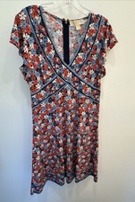 Women’s Michael Kors SZ M Dress Floral Flutter Sleeve V-Neck Knee Length Mint!