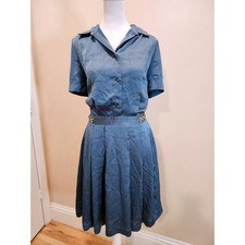 Marciano by GUESS Pleated Satin Shirtdress Steel Blue Gold Hardware Slate