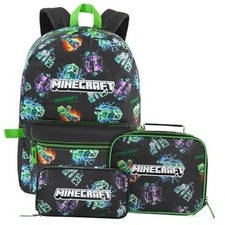 Minecraft Kids Backpack Set for Boys with Insulated Lunch Bag & Multi Creeper