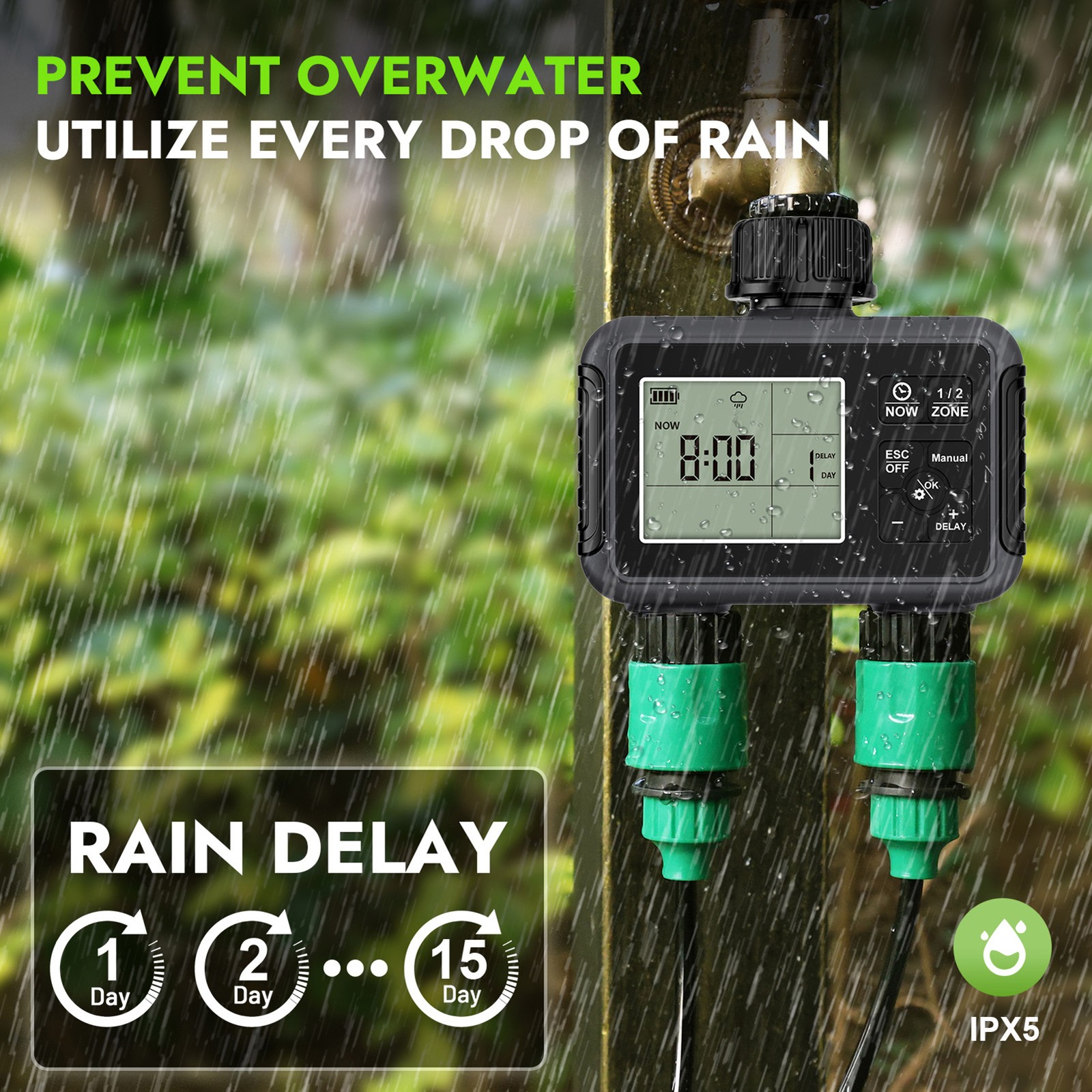 Water Timer Garden Irrigation System 2 Outlets Automatic Timing Valves Control ;