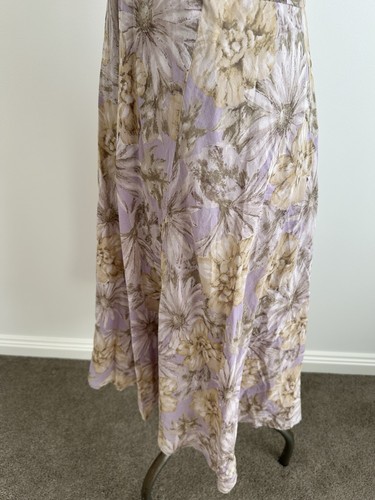 Vintage FIC Silk Fushimi 70s Lilac Purple Floral Lace Trim Dress S M 8 10 - Bild 11 von 22