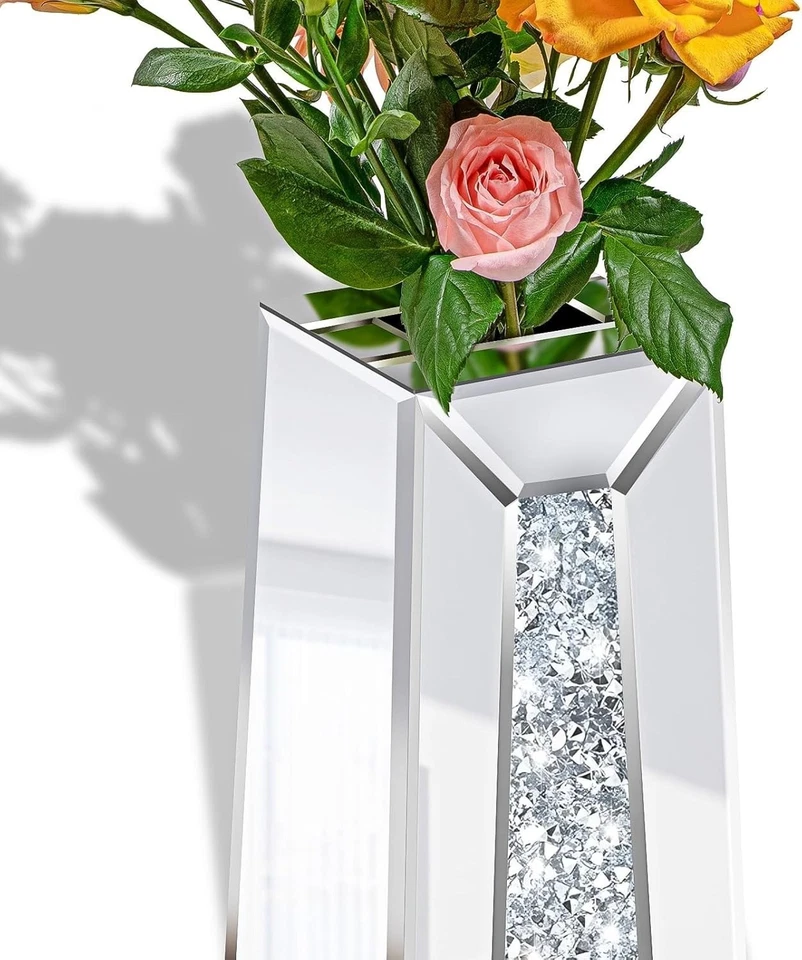 Vaso de chão de diamante esmagado 29" de altura, vasos de vidro de cristal espelho para flores - Imagem 4 de 4