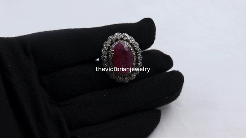 Real Ruby Single Cut Diamond 925 Sterling Silver Gorgeous Ring Gift For Women - Video 1 of 1