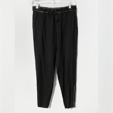 Helmut Lang Vintage Women  s Lamb Leather Trim Jogger Black Zip Ankle Size 2