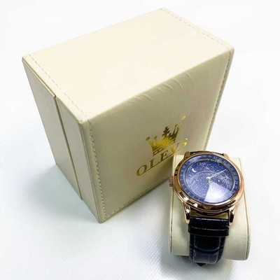 OLEVS Herren Uhren Mechanisch Automatische Aufziehen Blau Lederband Armbanduhr
