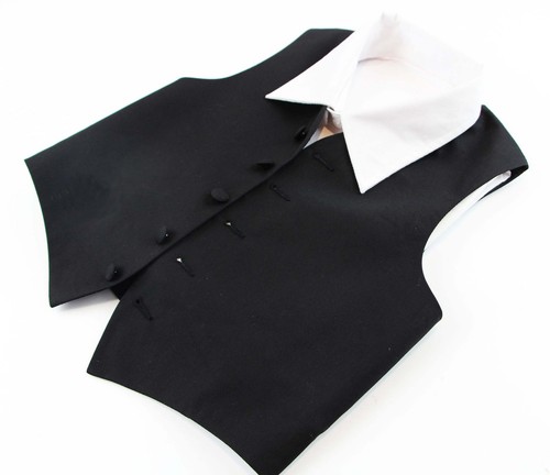Black Boys Junior Cotton Vest Adjustable Waistcoast & Matching Bow Tie Set - Picture 6 of 17