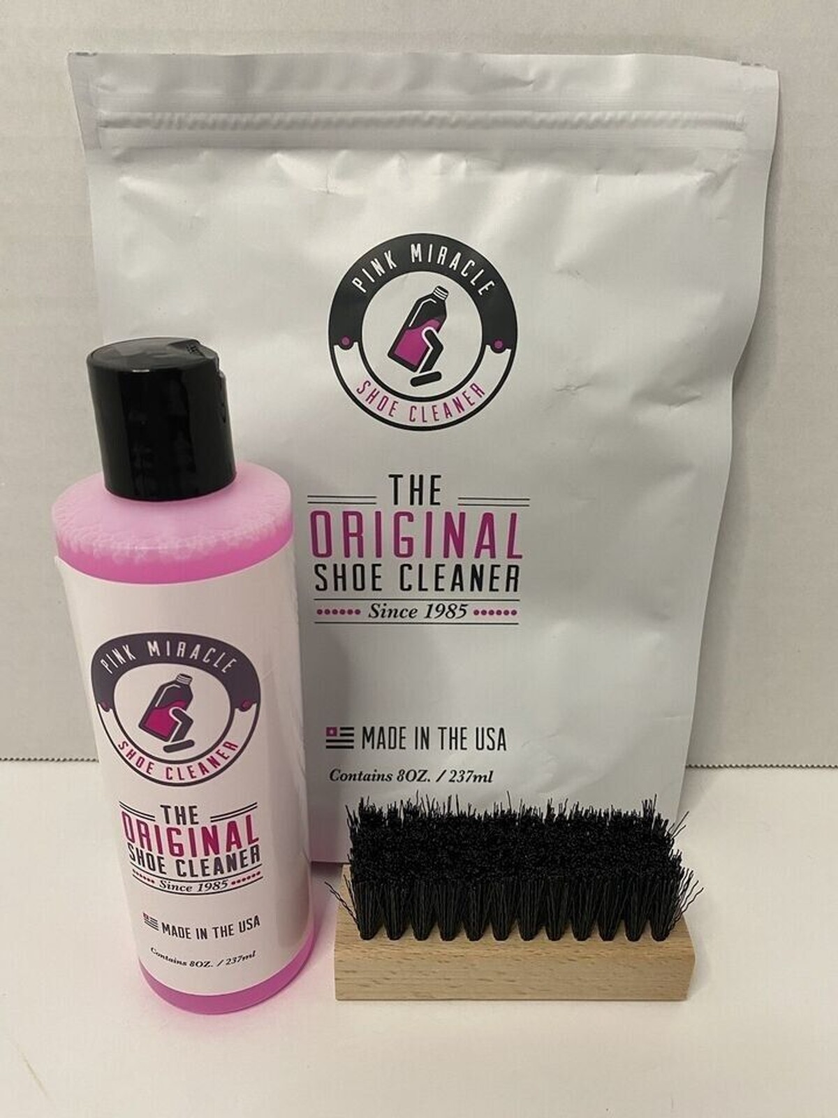 Pink Miracle Shoe Cleaner & Brush Kit 8 oz. Sneaker Fabric & Sole Cleaning - NEW