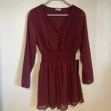 Justify Dress size M Burgundy Red NWT smocked waist Short Dress NEW