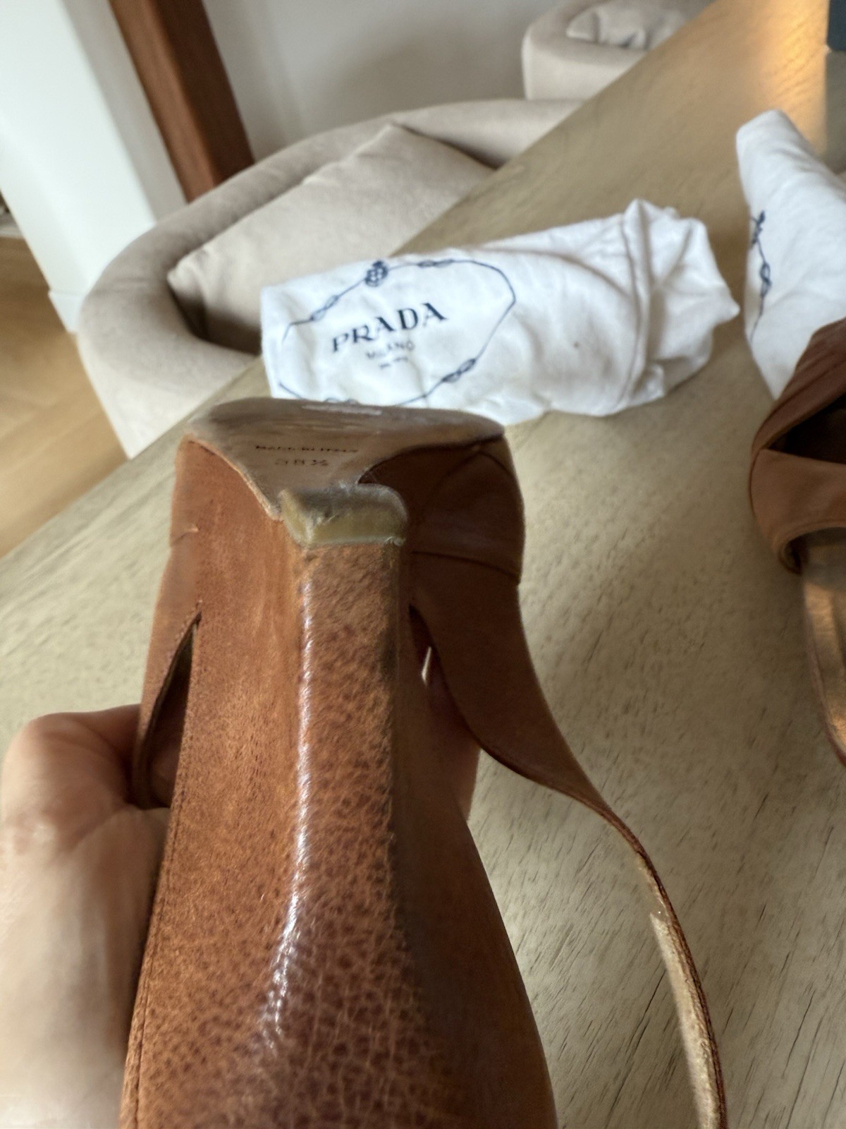 Prada authentic womens solid brown slingback genu… - image 16